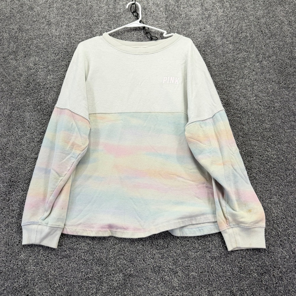 PINK Victoria Secret Pullover Womens Large Pastel Tie Dye Long Sleeve Crewneck